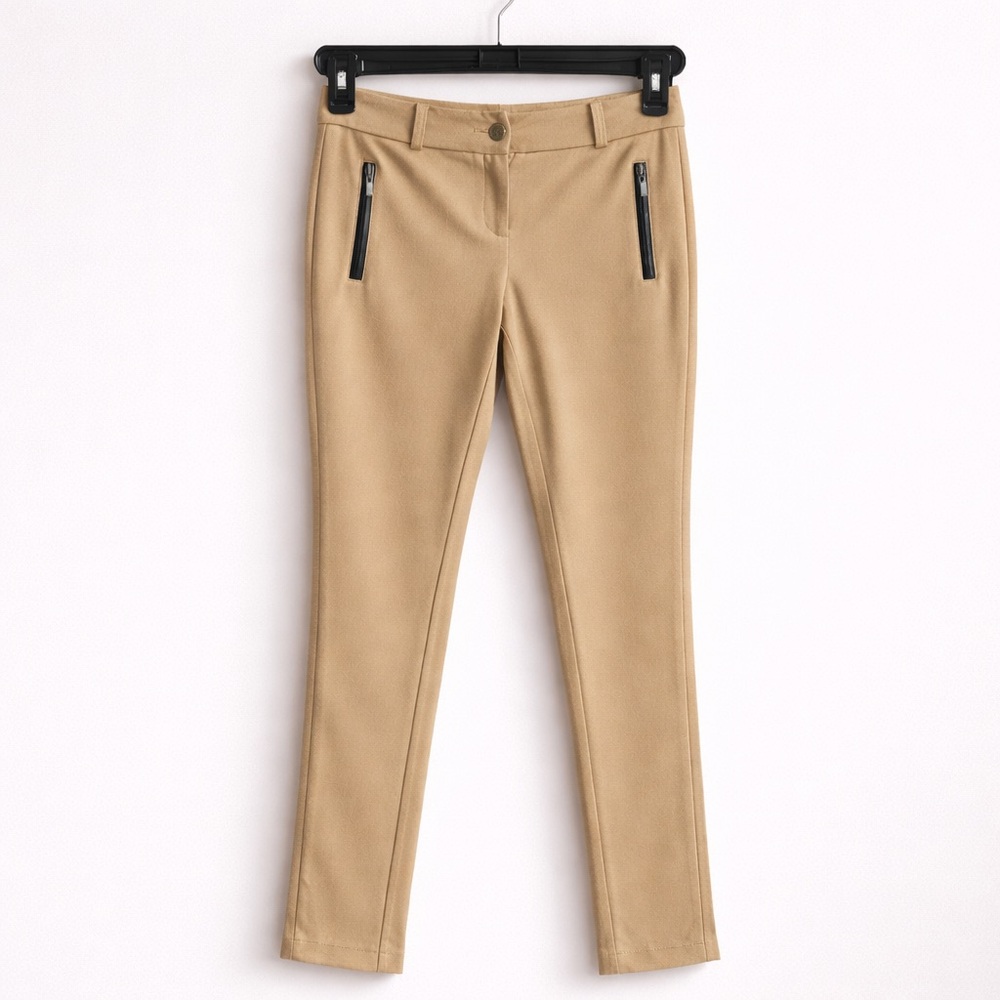 Cache Y2K Beige Slim Tapered Pants XS (0–2) | Zip Detail Minimal Trousers